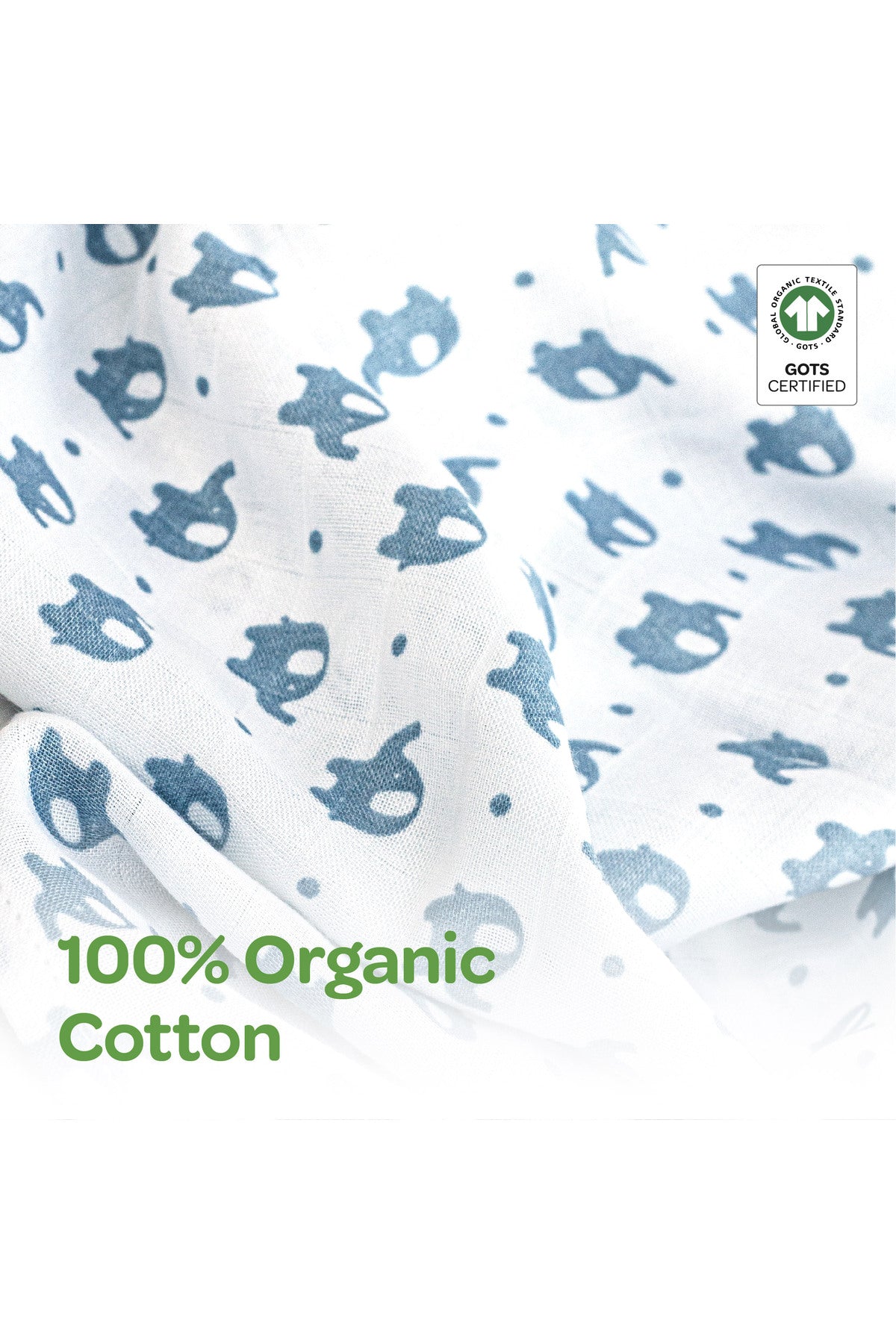 MOON Organic Baby Gift Set of 7 - Rompers-Swaddle-Bibs-Hat-Mitten set– for 3 - 6 Months - Blue