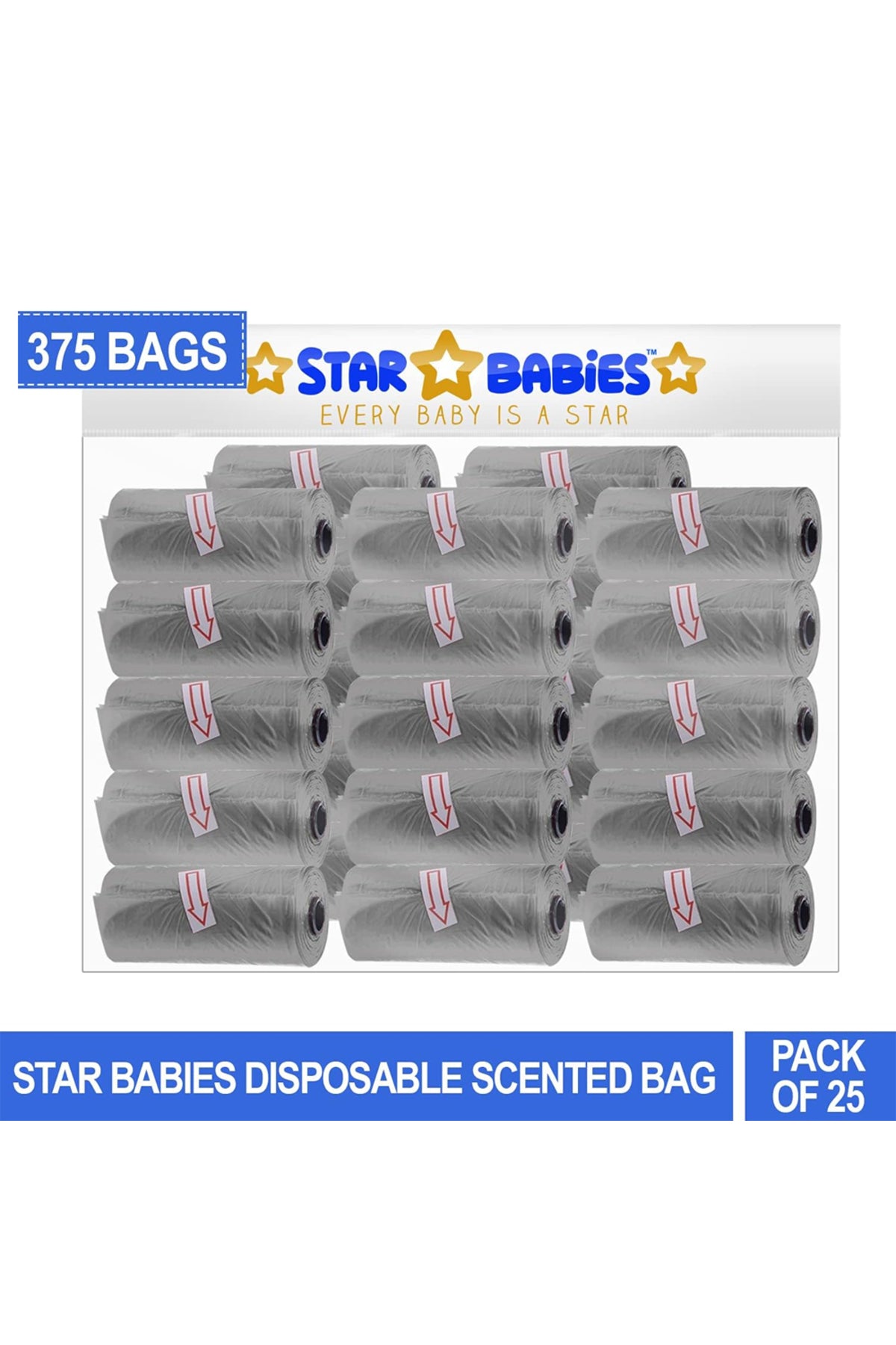 Star Babies - Scented Nappy Bag - Pack of 25/375 Bags - Grey