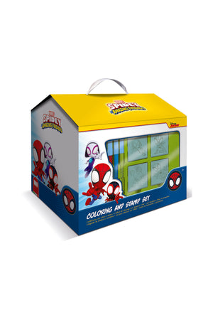 Multiprint Spidey & friends House – Creative Stamping & Coloring Set for Kids – Includes 7 Wooden Stamps, Washable Ink, 7 Markers, Drawing Book & More – Made in Italy