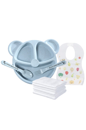 Star Babies Baby Plate & Disposable Towel 3pcs & Bibs 10pcs - Blue