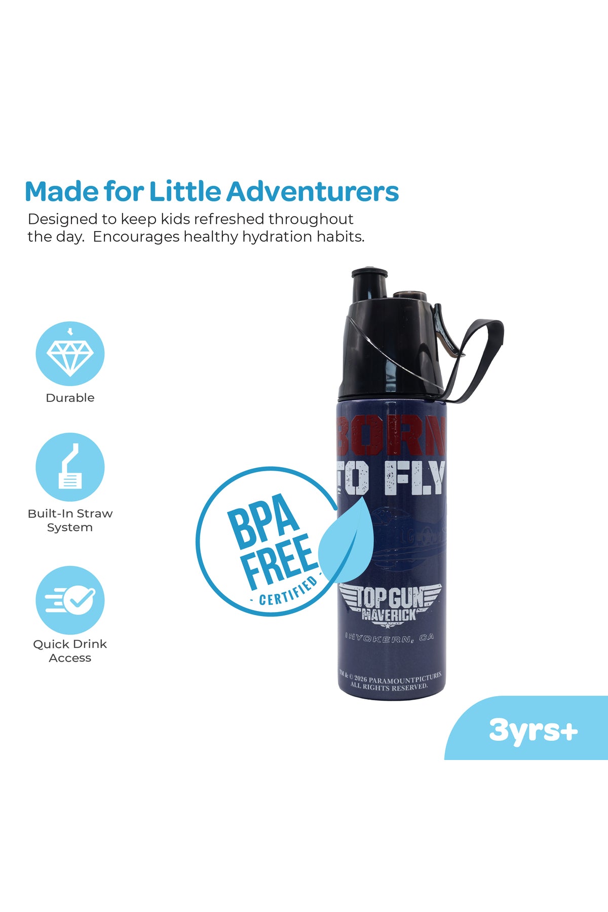 MOON Licensed Top Gun Water Bottle with Spray Mist | Cooling Spray | BPA-Free  Stainless Steel | Leak-Proof for School, Camping, Hiking, Outdoor Play | Boys Water Bottle |500ml
