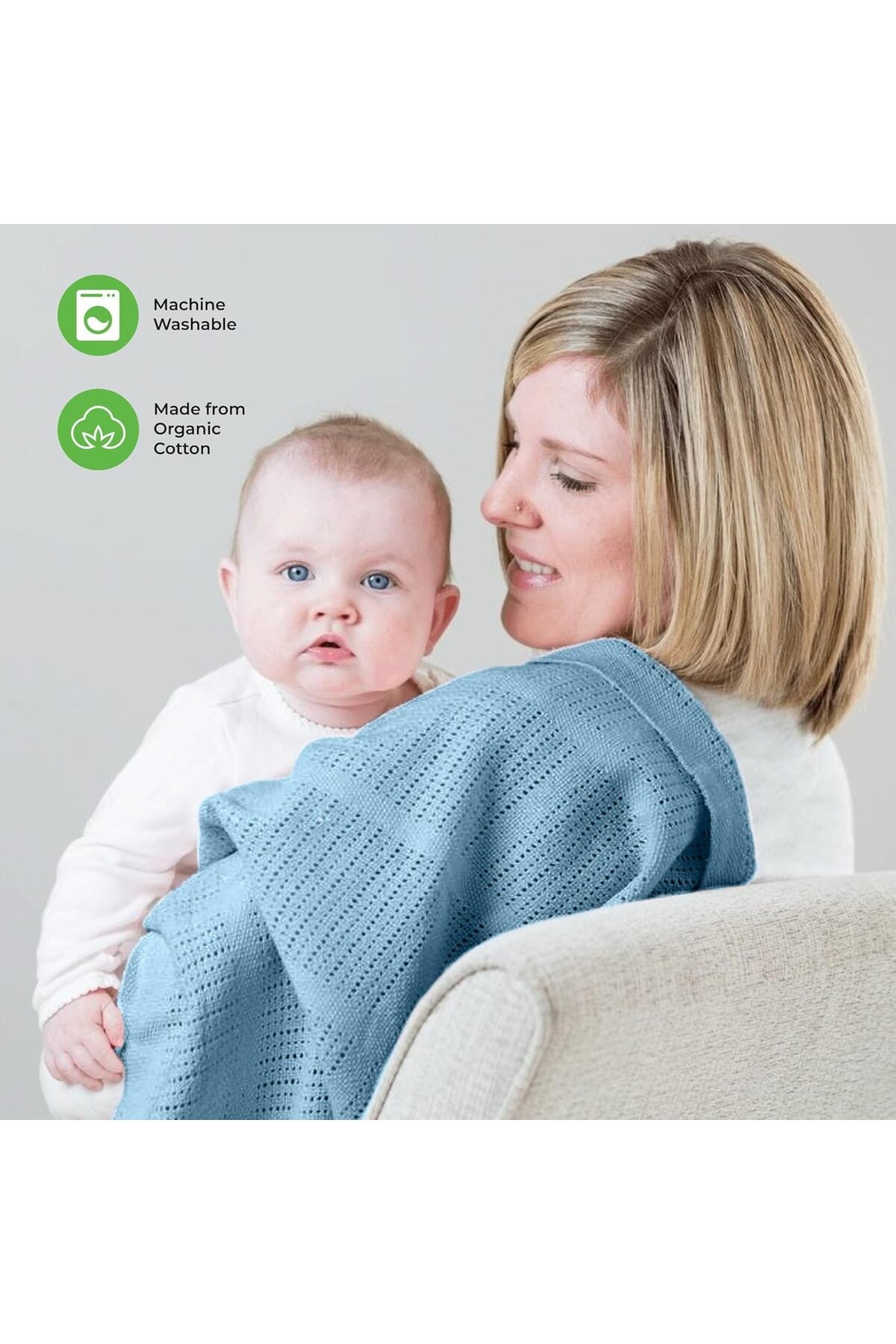 MOON Organic Cellular Blanket 75 X 100 cm – for 0 Months+ -Blue
