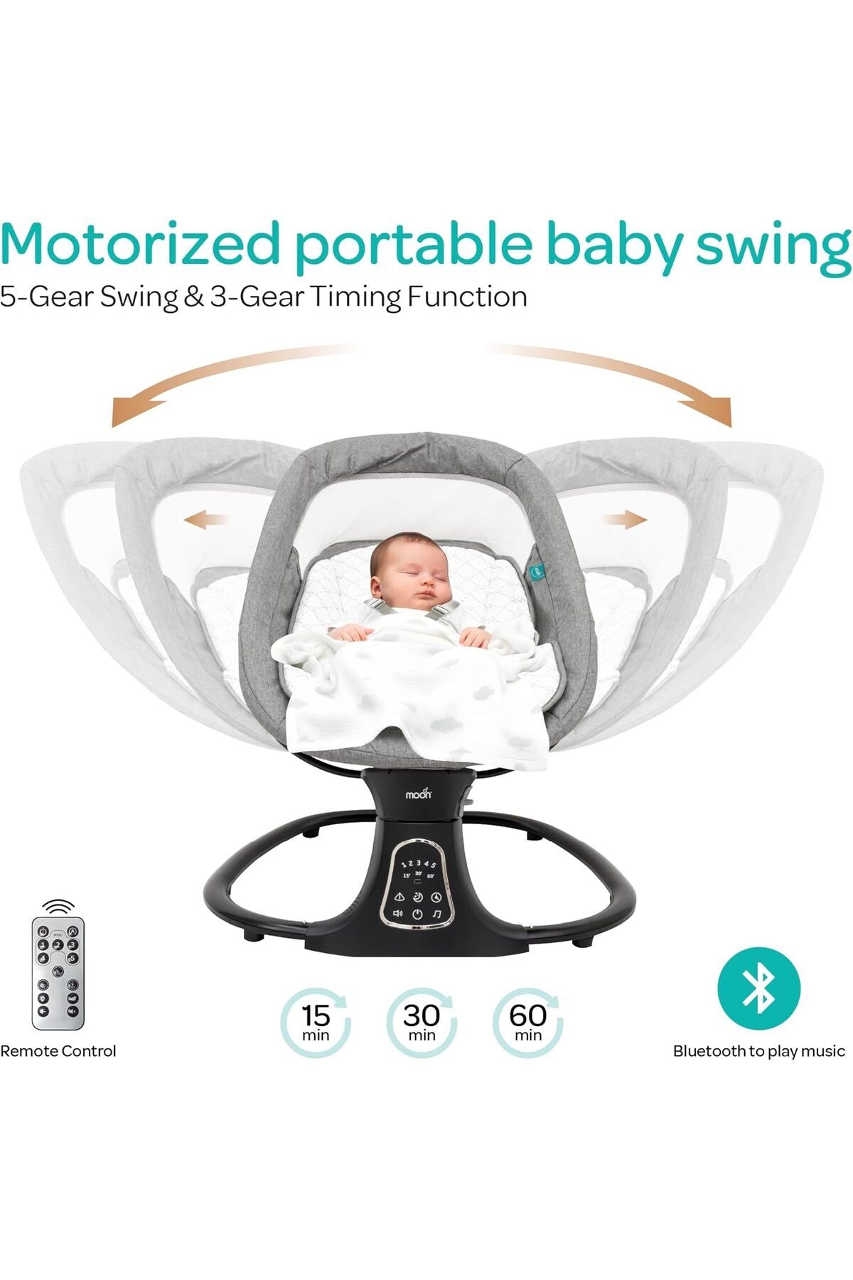 MOON  Koze Baby Swing, Holds upto 9kg. Gentle Swaying Motion -Grey