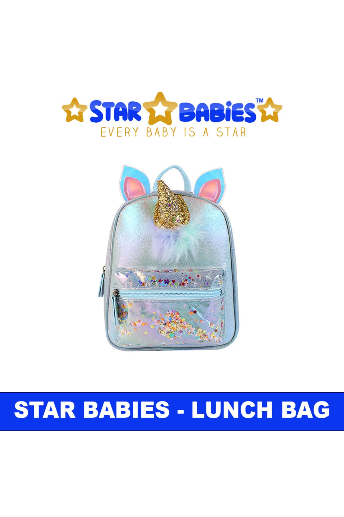 Star Babies - Unicorn School Backpack - Silver & Blue