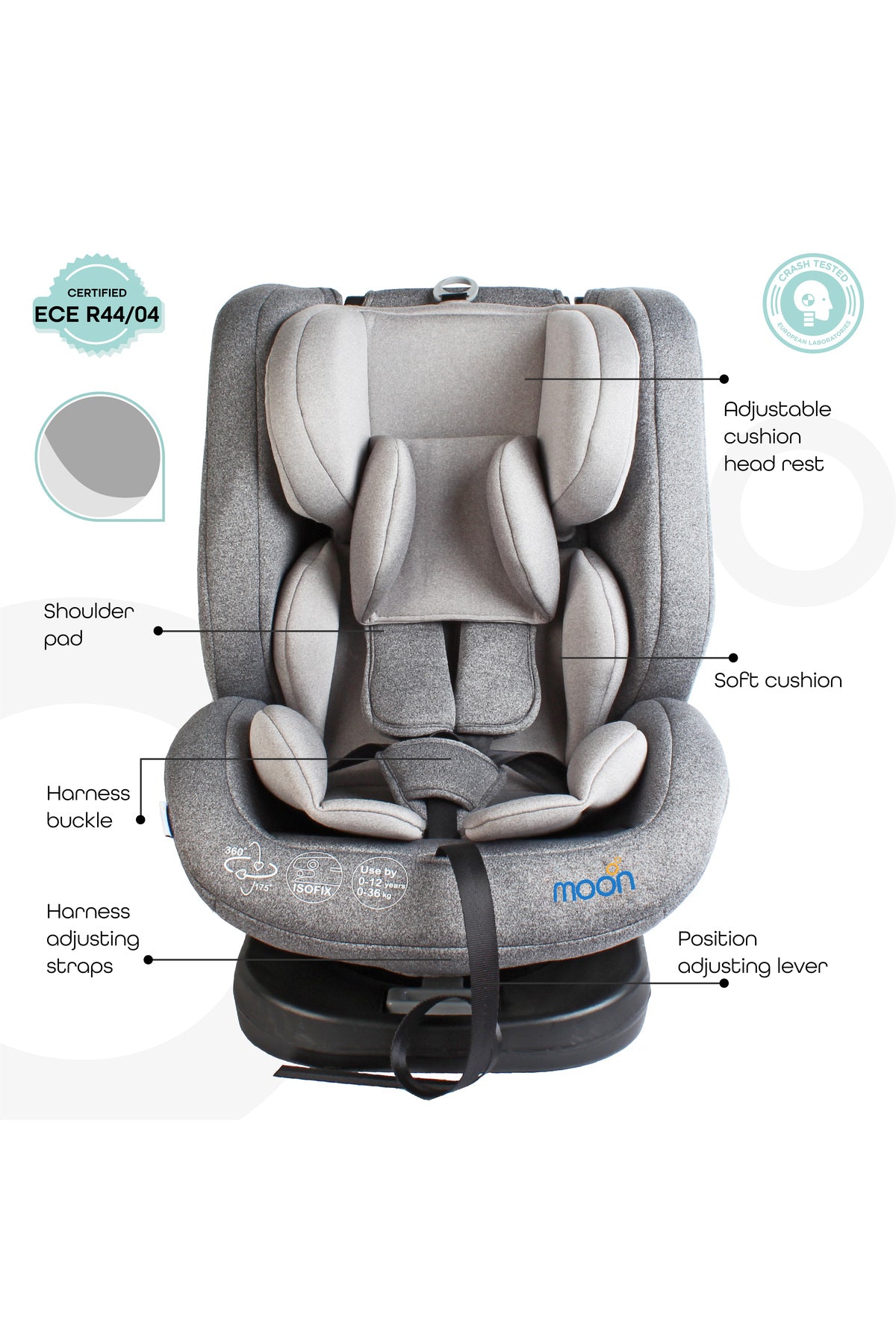 MOON Rover -Baby/Infant Car seat Group:(0+,1,2,3) (0-12 years) 360° Rotate - Grey