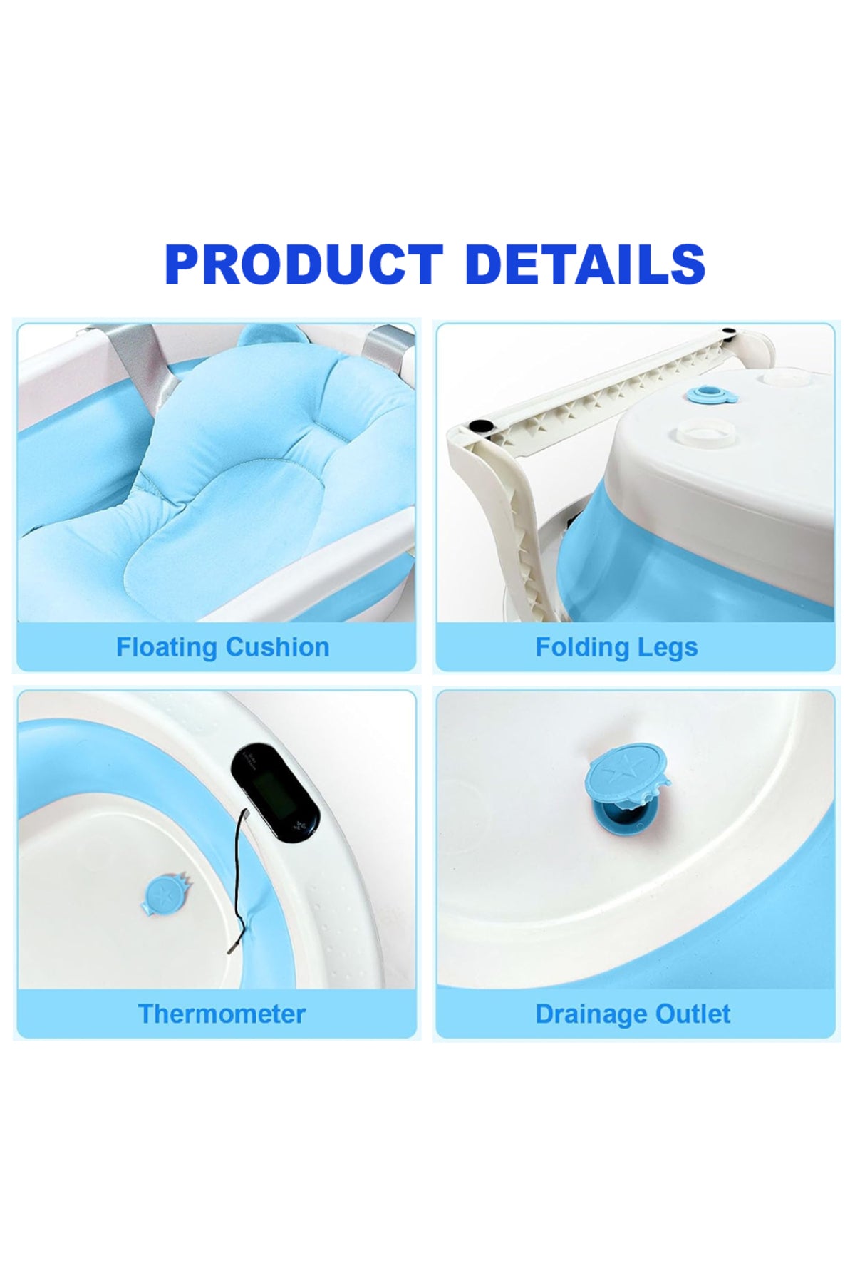 Star Babies - Baby Foldable Bathtub With Thermometer & Bathmat Set - Blue