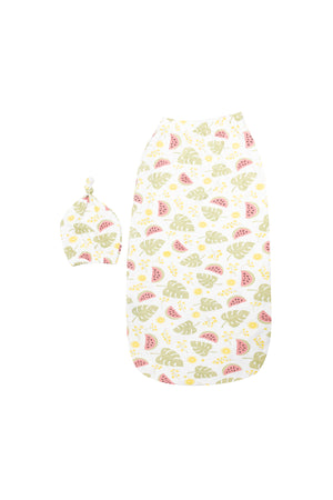 MOON Organic Cocoon and Beanie set (0 Months +)-  Melon Print