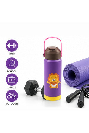 Cocobee-Insulated Stainless Steel Water Bottle, Leakproof, Odour Free, Soft Handle Grip, 500Ml, 3 Years+ – Purple