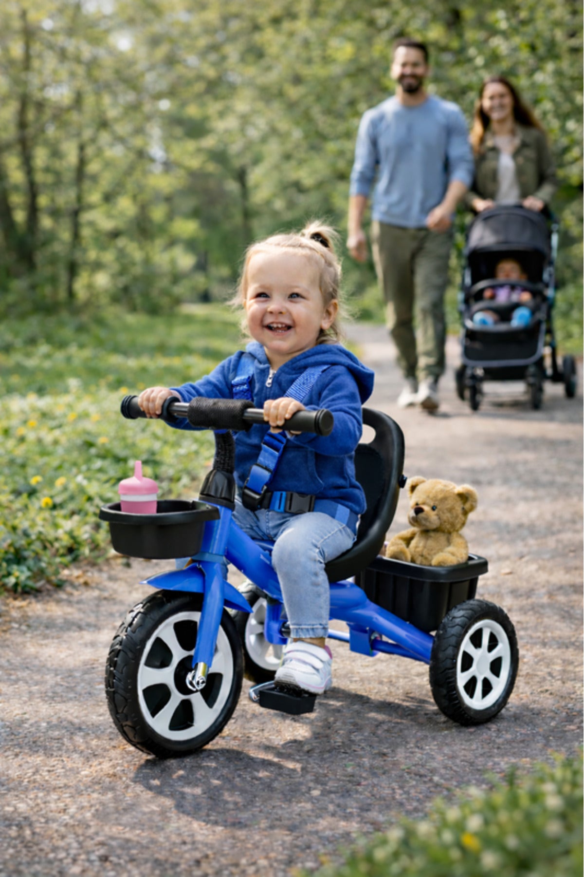 StarMarz Toddler 3-Wheel Tricycle Ride-On Toy with Safety Seat, Cup Holder & Rear Storage Basket - Blue