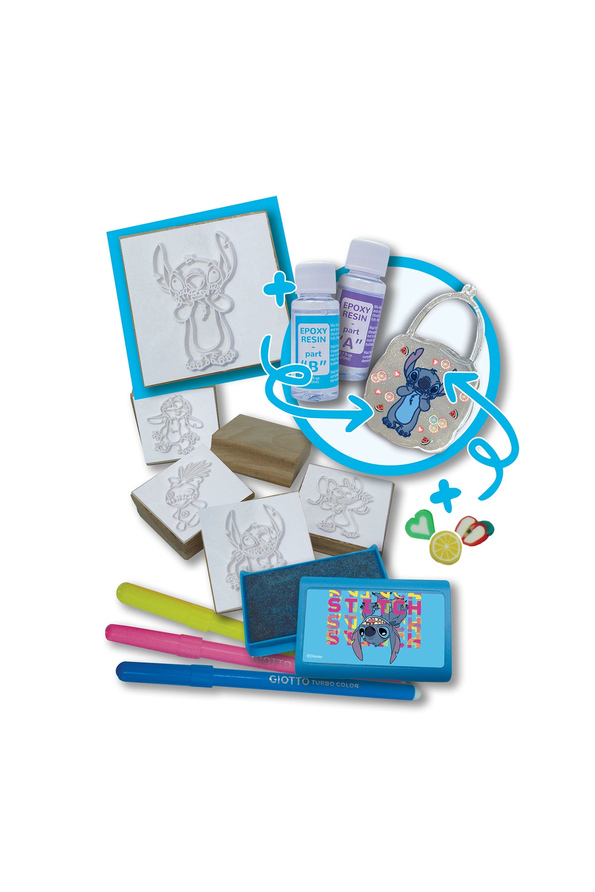 Multiprint Stitch Crystal Art Kit – Includes 2 Charms, 8 Markers, 5 Stampers, Ink Pad, Epoxy Resin Mix, Mould Tray & Accessories – Creative DIY Gift Set