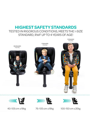 MOON Gyro Pro+ i-Size 360° Rotating Car Seat w/ leg Support and ISOFIX for 40-150cm (Group 0+-1-2-3) 0m to 12Yr- ECE R129/E4 – Black
