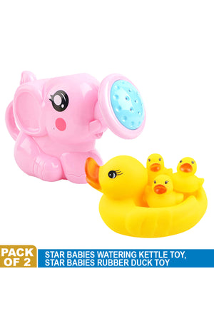 Star Babies Rubber Ducks with Watering Kettle Toy - Pink Yellow