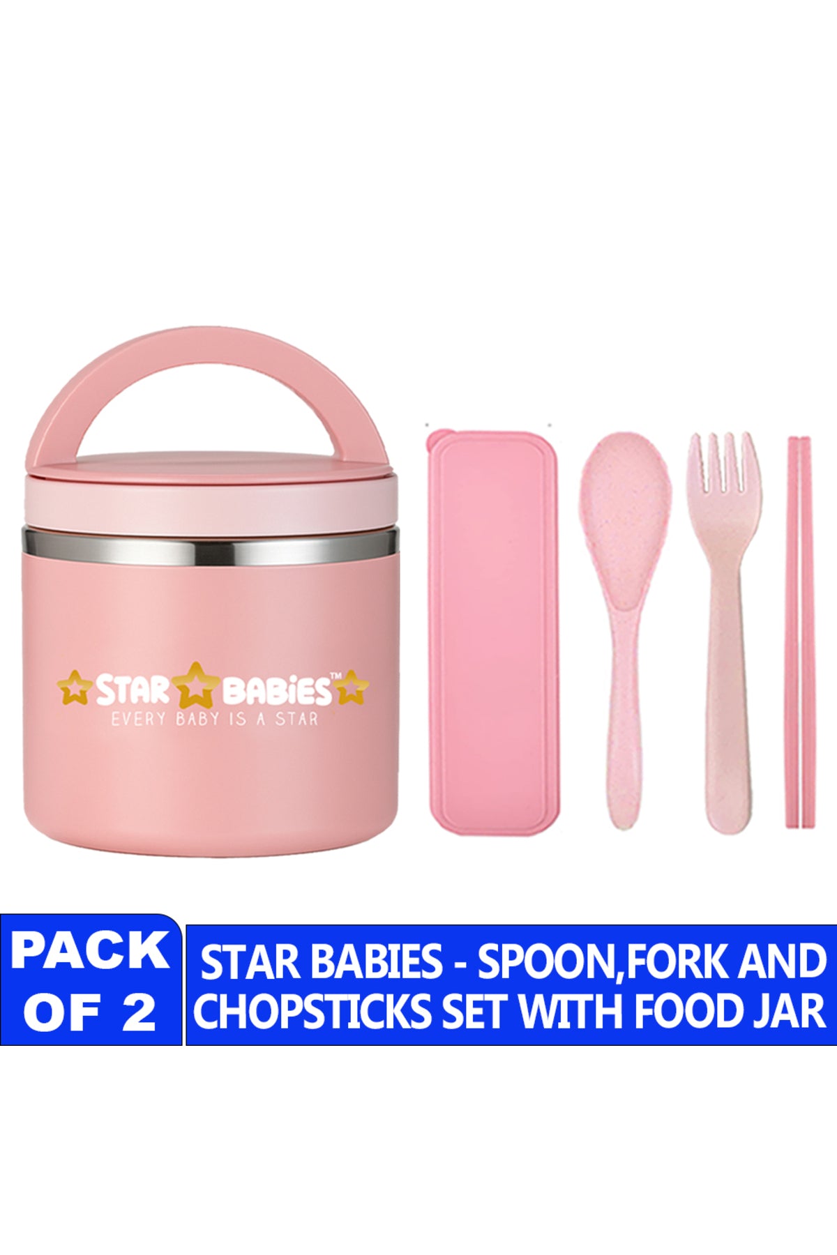 Star Babies Stainless Steel Food Jar with Fork-Spoon Set Pink