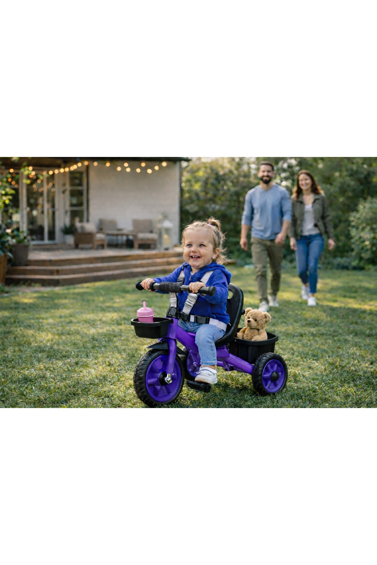 StarMarz Toddler 3-Wheel Tricycle Ride-On Toy with Safety Seat, Cup Holder & Rear Storage Basket - Purple