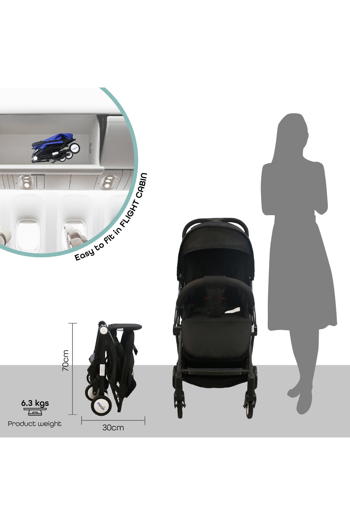 MOON Travel-Lite  - Cabin Stroller,Black
