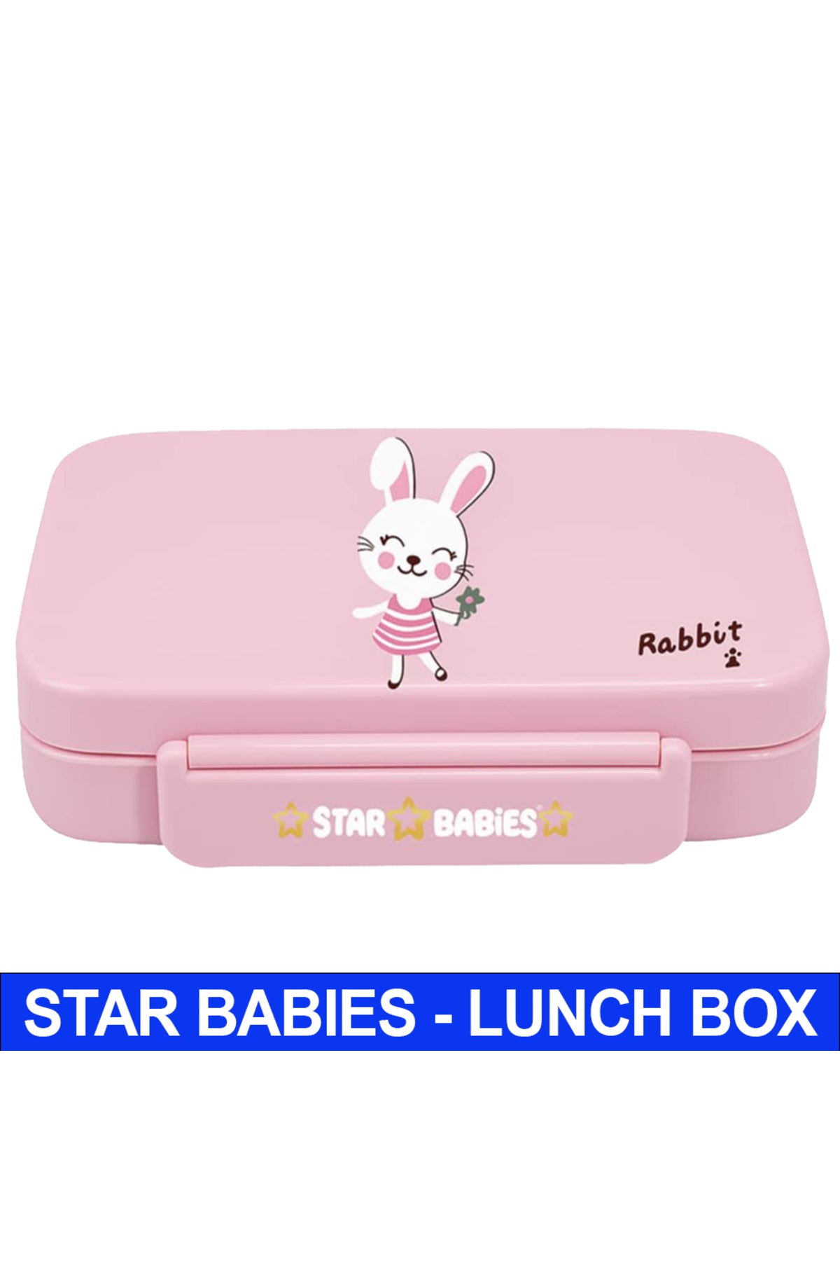 Star Babies Cute Rabbit Theme Bento Lunch Box with 4 Compartments, BPA Free, Leak-Proof, Toddler-Friendly, 3 Years+ size 22*16.5*4.85cm, Microwave Safe, Easy to clean, Keep Fresh - Pink