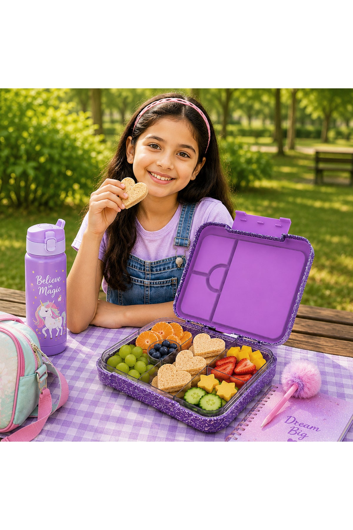 StarMarz Bento Glitter Lunch Box – Unicorn Theme – 4–6 Compartments, 1195Ml, Sandwich Cutters, Fruit Pickers & Detachable Tray – Multicolor