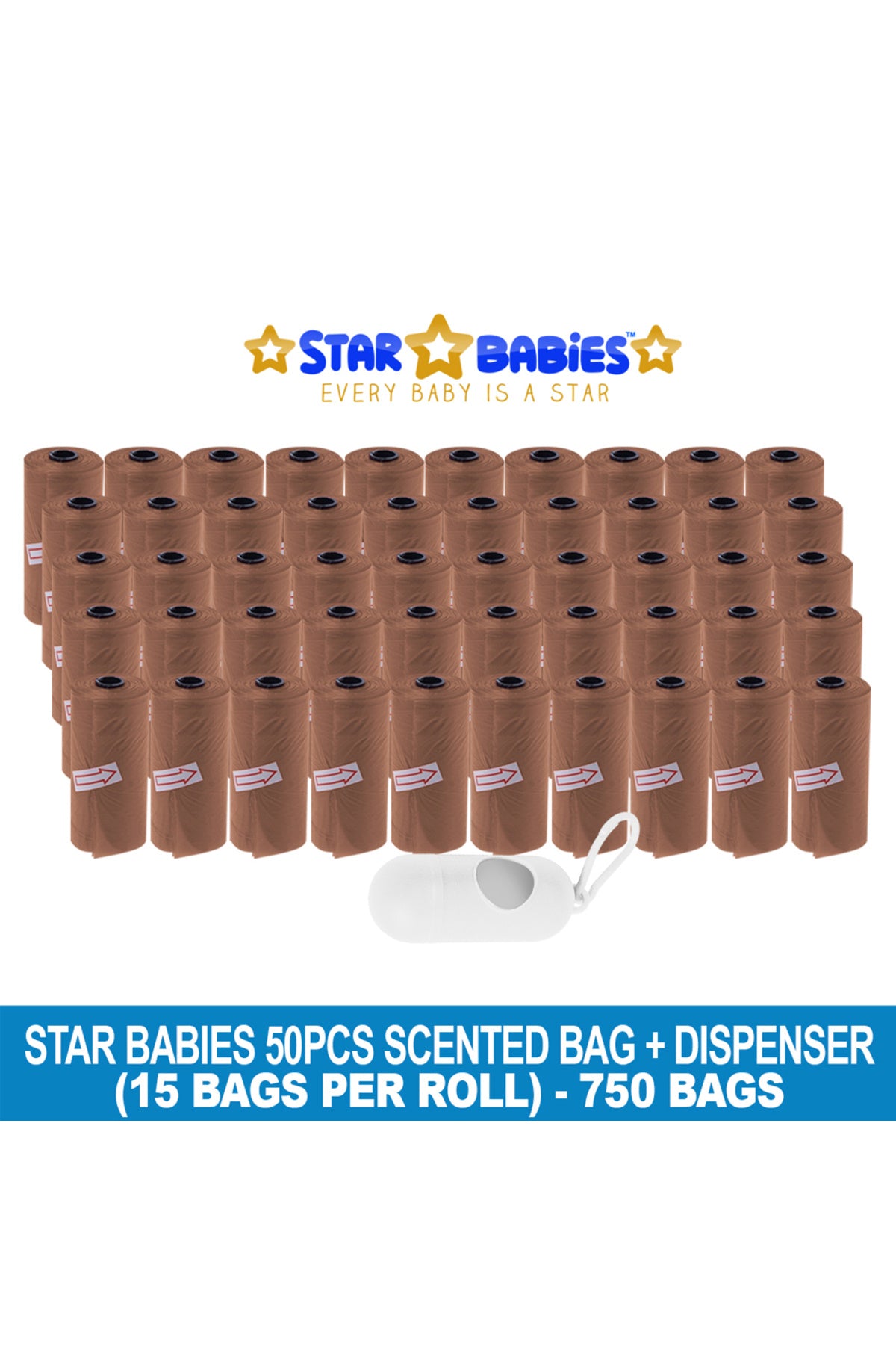 Star Babies - Scented Nappy Bag 750pcs with Dispenser - Brown