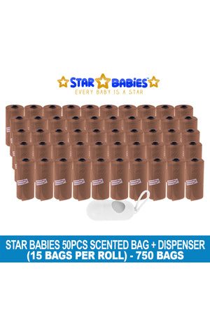 Star Babies - Scented Nappy Bag 750pcs with Dispenser - Brown