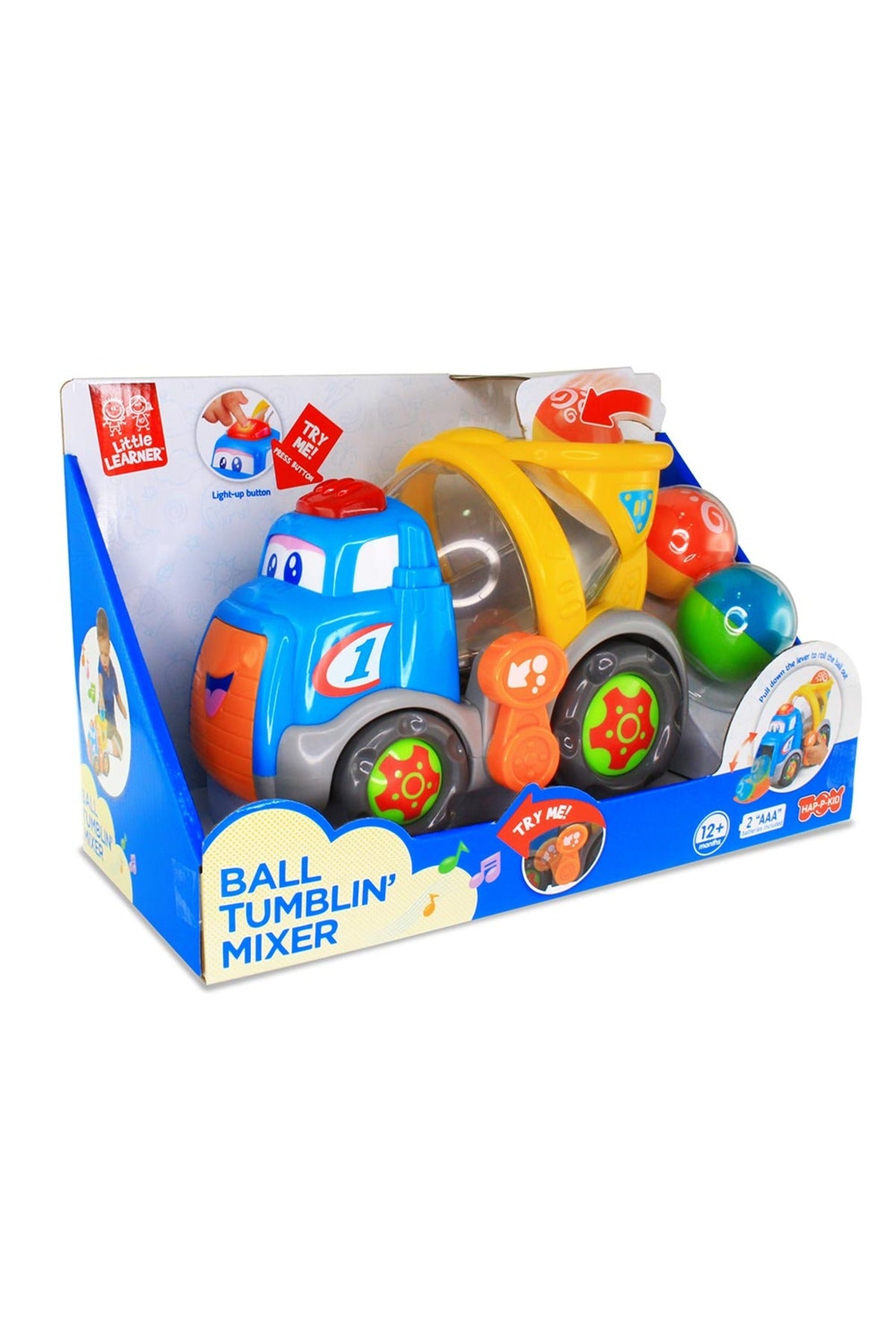 Little Learners Ball Tumblin' Mixer - Lights & Sounds Cement Truck, Tumbling Action, 2 Balls Included, 12M+