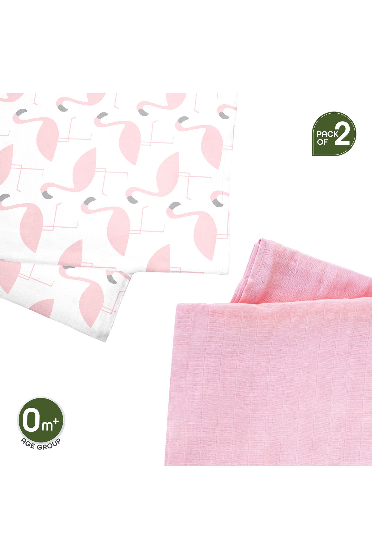 MOON Bamboo Muslin Wrap/ Swaddle-flamingo Print & Pink.