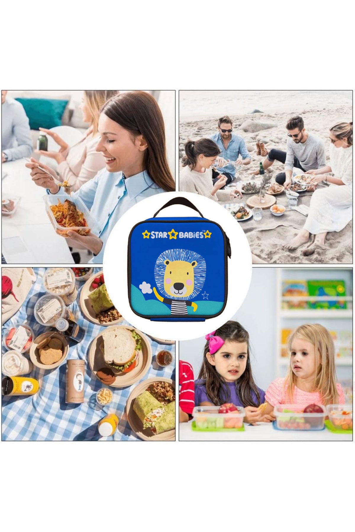 Star Babies Brave Lion Themed Bento Lunch Bag , Toddler-Friendly, 3 Years+, Easy to clean-  -Blue