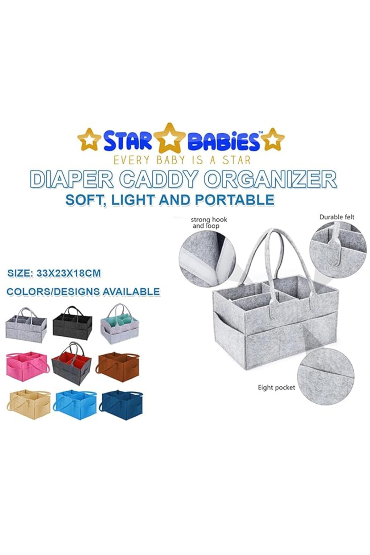 Star Babies - Caddy Diaper Bag with Disposable Changing Mat - 10pcs - Grey/Pink