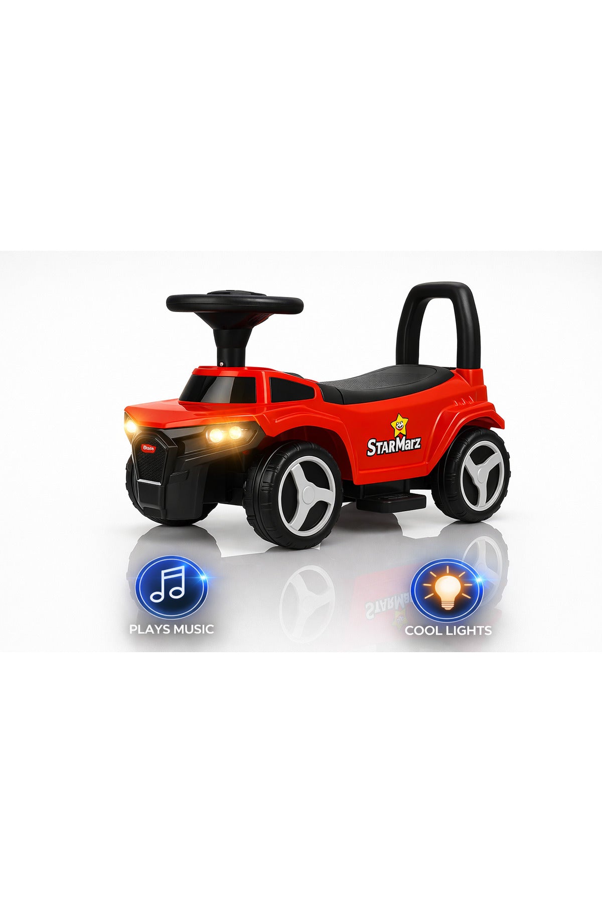 StarMarz Red Construction Ride-On Car – Foot-to-Floor Baby Push Car with Steering Wheel, Backrest & Smooth Wheels – Indoor/Outdoor Toddler Ride-On Toy (1–4 Years) – Tool & Cone Play Set-RED