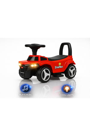 StarMarz Red Construction Ride-On Car – Foot-to-Floor Baby Push Car with Steering Wheel, Backrest & Smooth Wheels – Indoor/Outdoor Toddler Ride-On Toy (1–4 Years) – Tool & Cone Play Set-RED