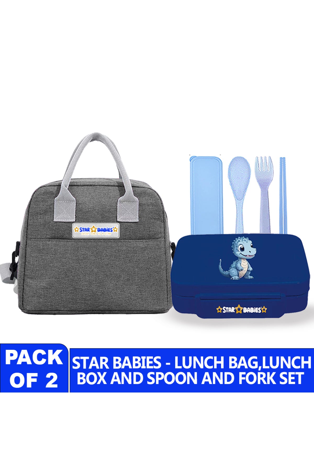 Star babies pack of 3 combo -Insulated lunch bag with lunch box and cuttley set.