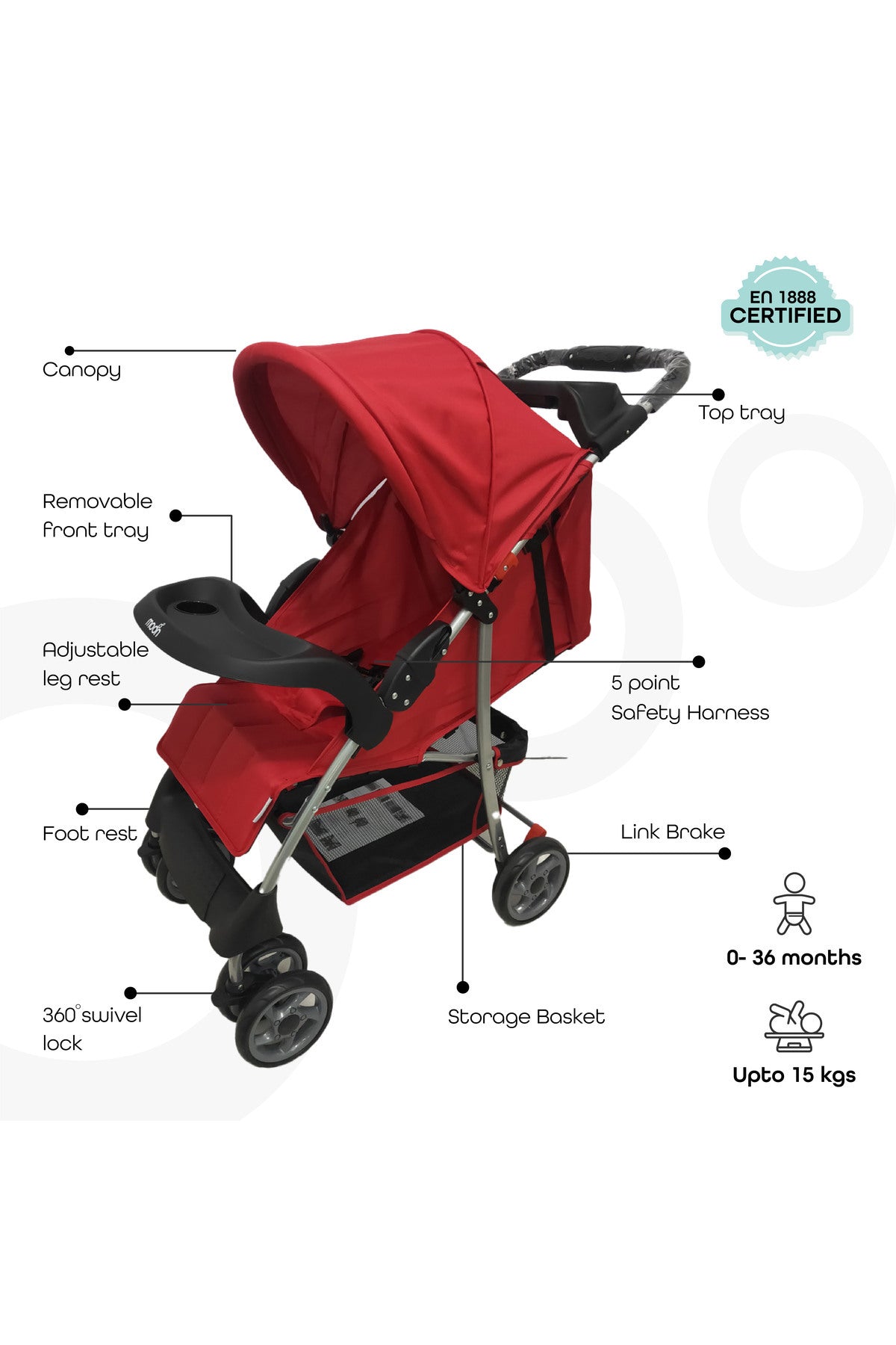 MOON Bezik - One Fold Stroller,Dark Red