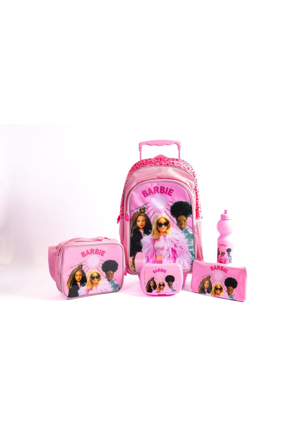 Barbie 18" Trolley Bag Set With Lunch Bag, Pencil Case, Water Bottle & Lunch Box – Pink