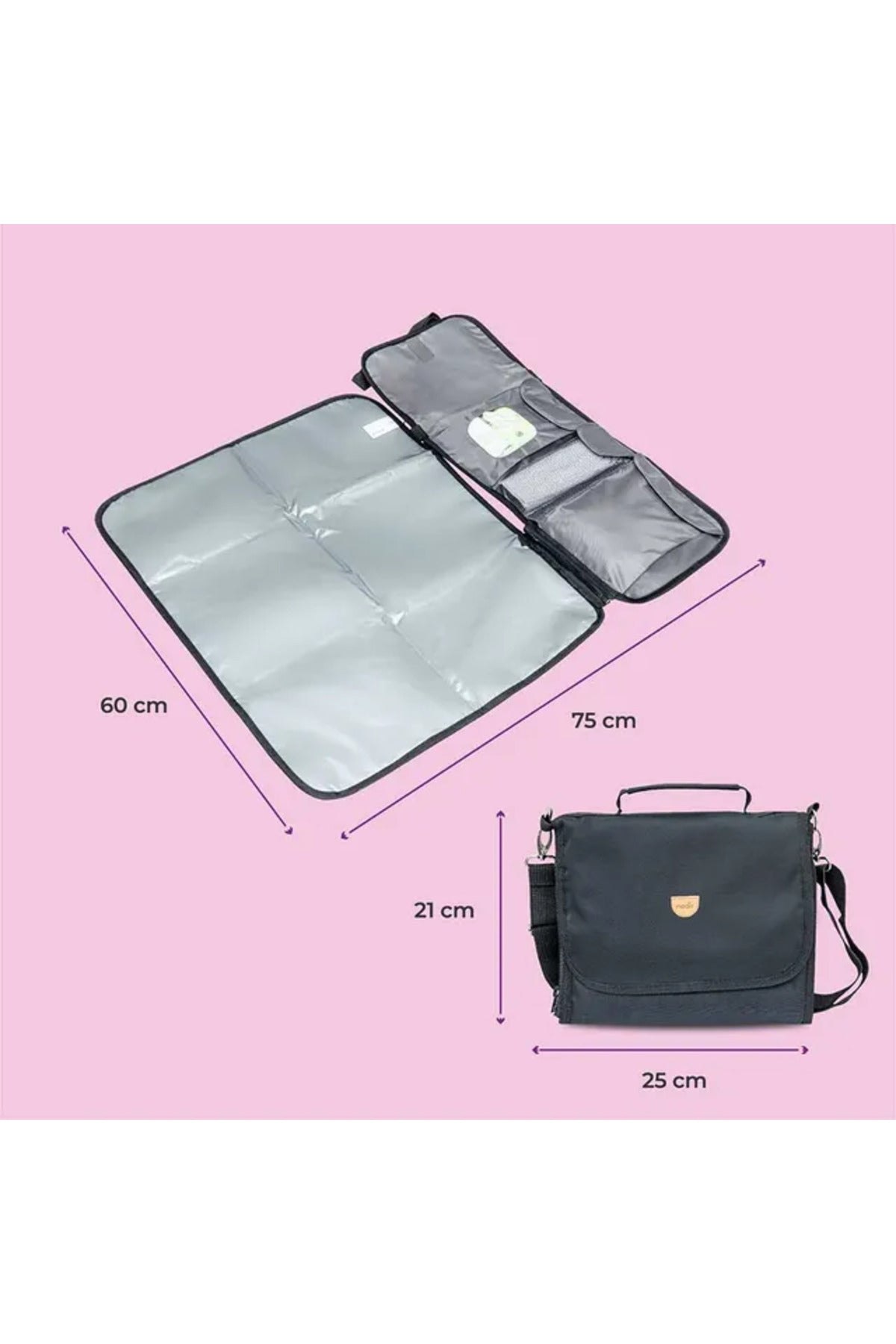 MOON Portable Diaper Changing Station -Waterproof Foldable Baby Travel Changing Bag kit - Black Twill