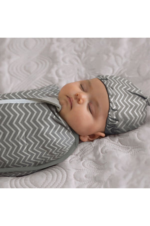 MOON Swaddle Pods with Beanie - Pack of 2, Front Two-Way Zippered-Grey and Stripes Print