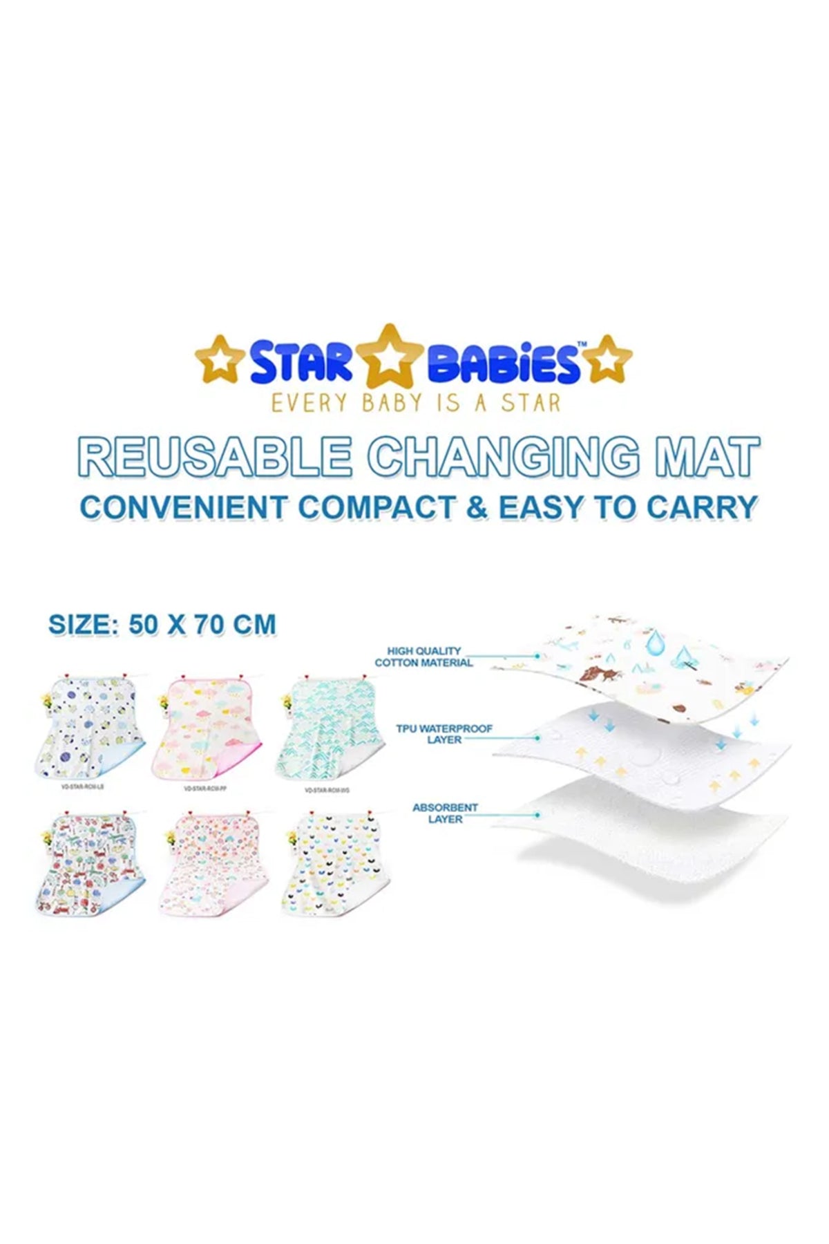 Star Babies - Reusable Changing Mats - Pink printed