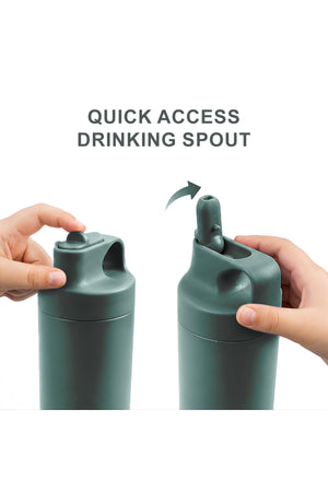 Cocobee Insulated Stainless Steel Vacuum Flask – Leakproof, Odour-Free, Food Grade, 550ml, 3 Years+ – Green + Aeroplane Style Dinosaur Printed Backpack