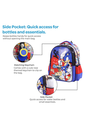MOON Licensed SONIC THE HEDGEHOG 3 in 1 kids Backpack Set -- (16-Inch) Premium Kids School Bag with Lunch Bag & Pencil Case- Red&Blue