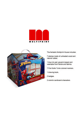 Multiprint Spiderman House – Creative Stamping & Coloring Set for Kids – Includes 7 Wooden Stamps, Washable Ink, 7 Markers, Drawing Book & More – Made in Italy