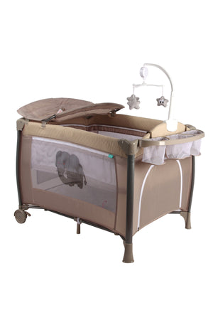 MOON Joypod Playpen with Removable Diaper Changer , Musical Toy & Lockable Wheels-Beige