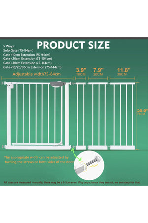 Star Babies - Auto-Close Safety Baby Gate - 75-84cm + 20cm Extension Kit