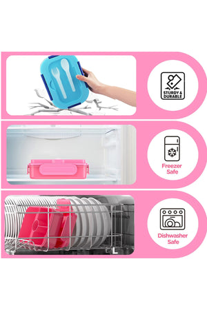 Star Babies - Star Babies Cute Rabbit Bento Lunch Box with 4 Compartments, BPA Free, Leak-Proof with Anti Spil Stainless Steel 500ml Water Bottles, Vacuum Insulated Double Wall Travel Bottle with Leak-Proof Straw Lid