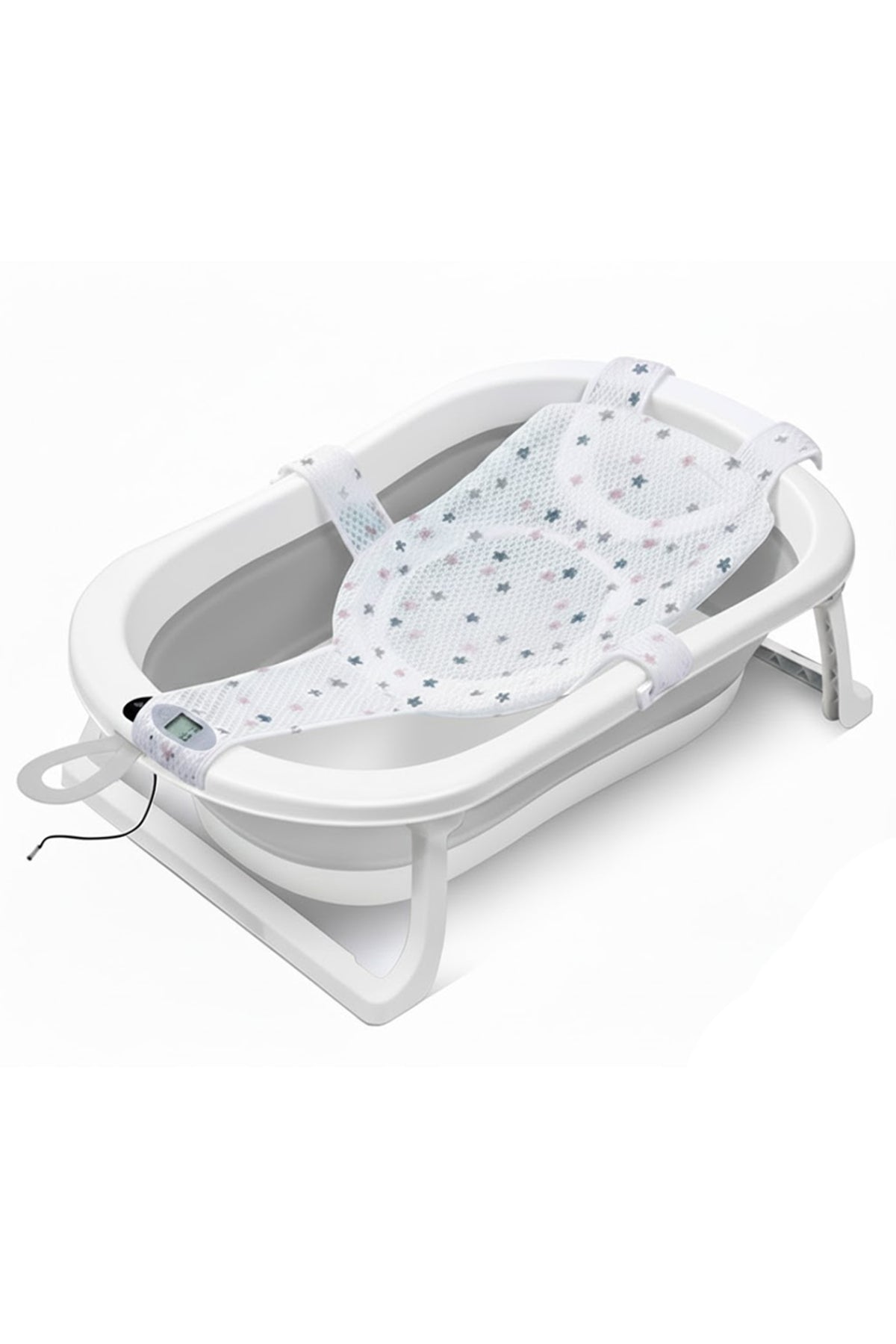Star Babies - Baby Foldable Bathtub With Thermometer & Bath Seat Support Net, Set - Grey - Pack of 2