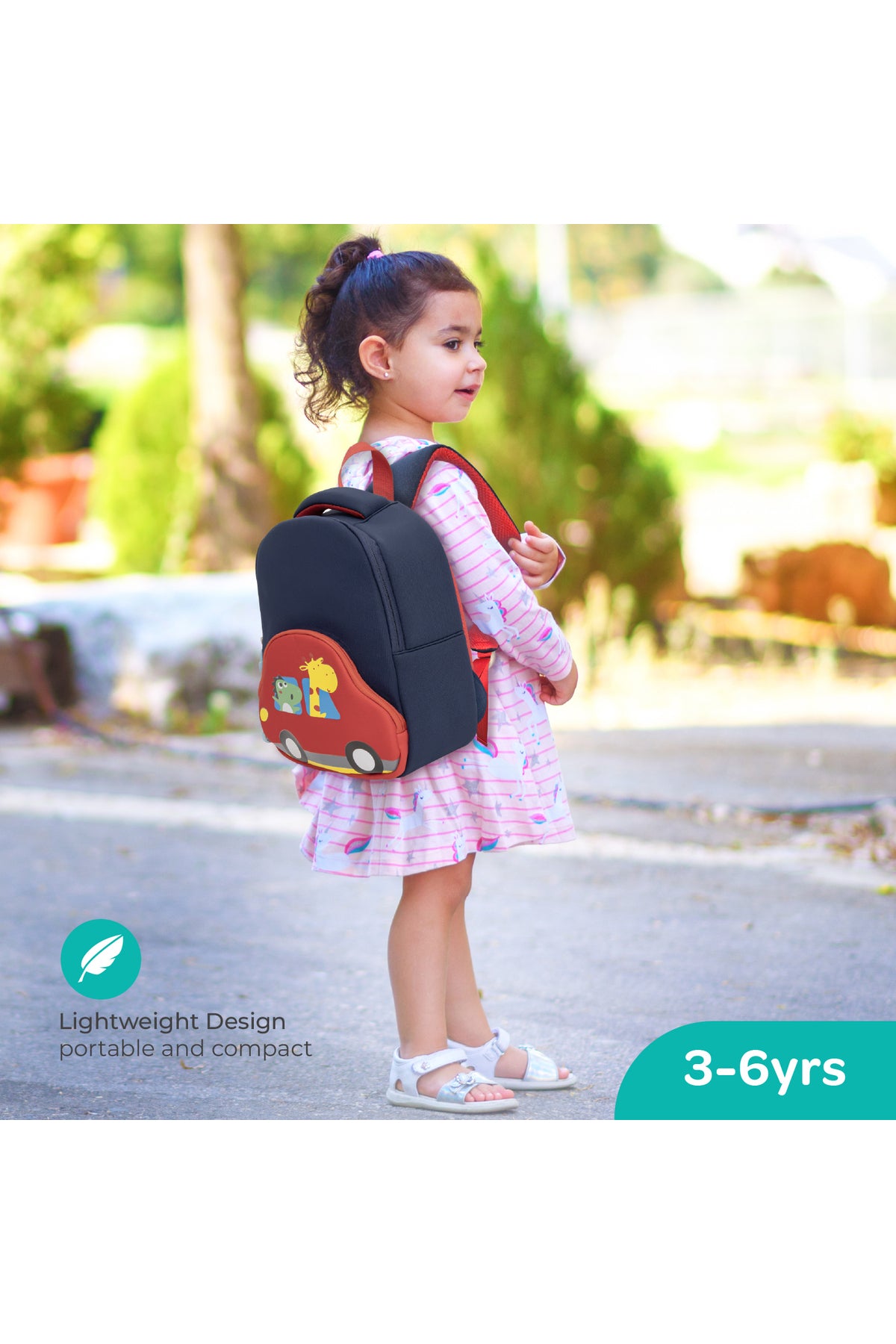 MOON Kids Backpack  – Comfy 3D Design,Padded Straps, Waterproof-Perfect for Preschool, Nursery, Snacks & Lunchbox-Car
