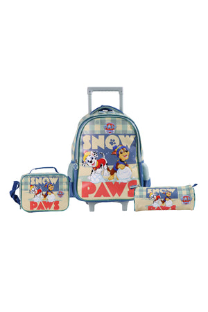 MOON Licensed Paw Patrol Snow Paw  3 in 1 Kids Trolley Set   - (16-Inch) Premium Kids School Bag with Lunch Bag & Pencil Case-Green