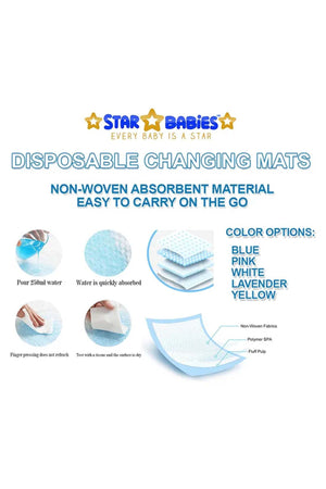 Star Babies - Combo Pack Of 2- Disposable Changing Mat Pack Of 24 With Scented Bag (5 Pcs W/Dispenser) - Blue/White