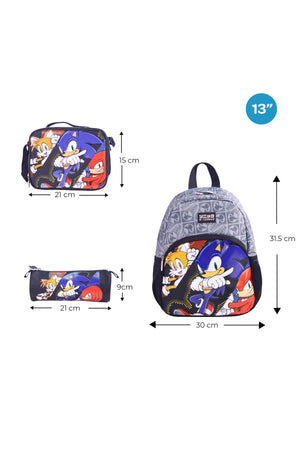 MOON Licensed SONIC  the Hedgehog 3 in 1 Kids Trolley Set   - (17-Inch) Premium Kids School Bag with Lunch Bag & Pencil Case-Black&Grey