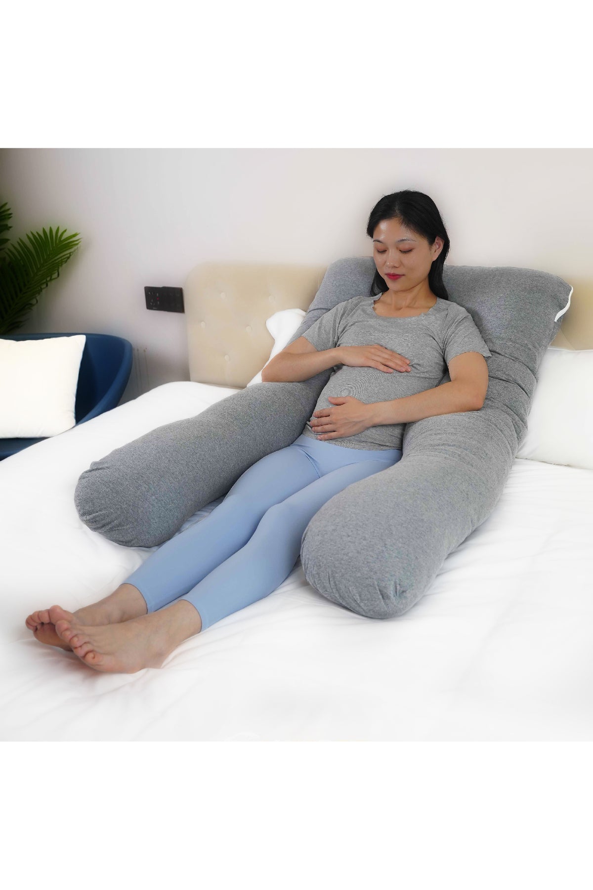 MOON Organic U Shaped  Maternity pillow - Light Grey