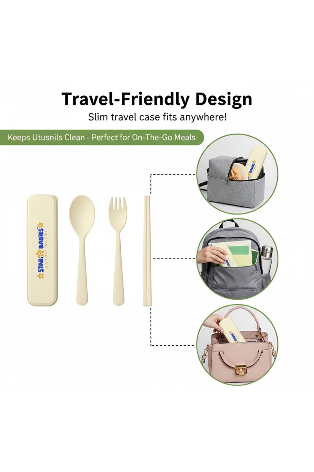 Star Babies - Organic Spoon, Fork & Chopsticks Set - Cream