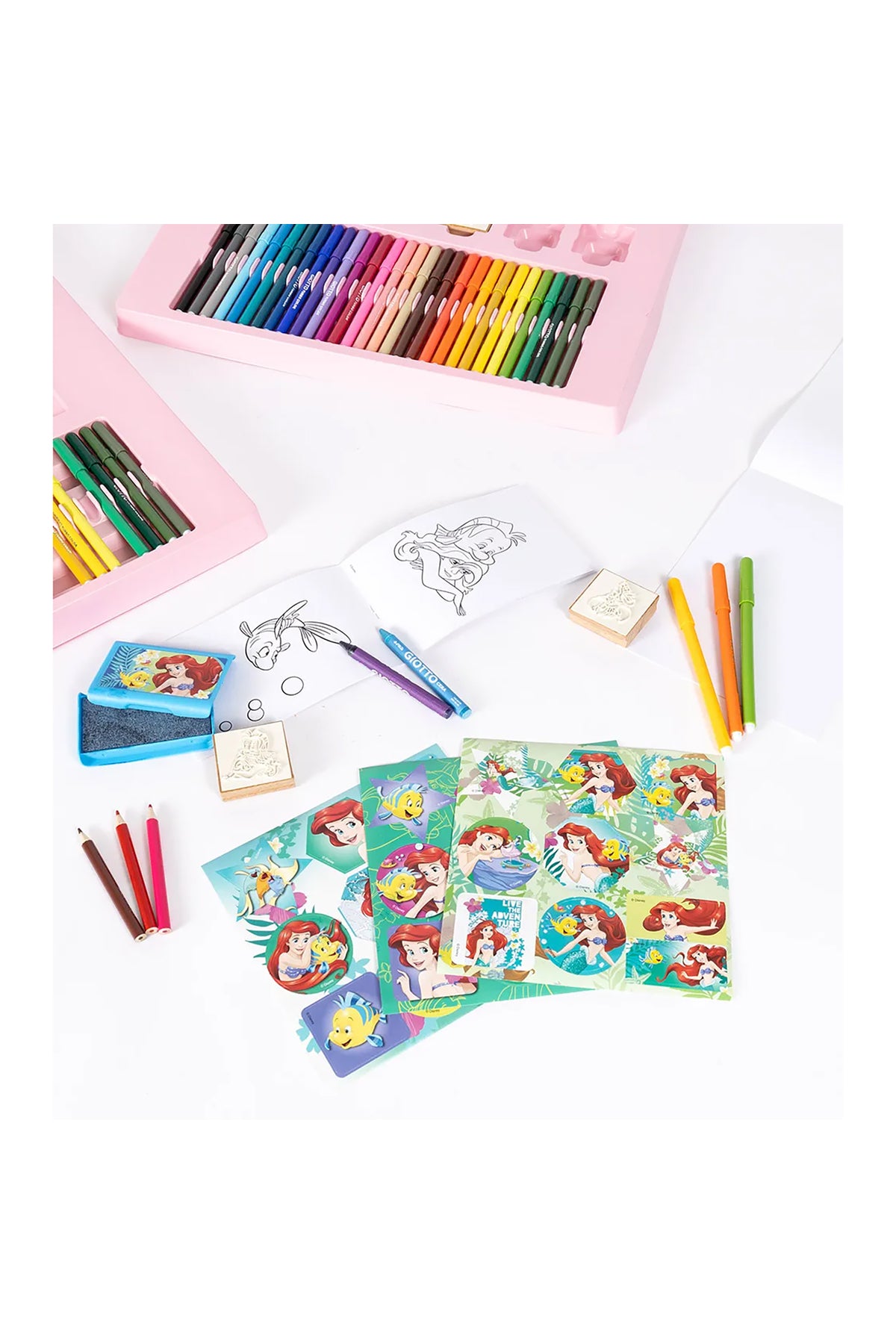 Disney Princess Ariel Giant Coloring & Craft Set – 87 x 54 cm Case with 60 Felt Pens, 10 Pencil Crayons, 10 Wax Crayons, 6 Stamps, Ink Pad, Coloring Book, Notebook & Stickers
