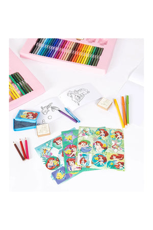 Disney Princess Ariel Giant Coloring & Craft Set – 87 x 54 cm Case with 60 Felt Pens, 10 Pencil Crayons, 10 Wax Crayons, 6 Stamps, Ink Pad, Coloring Book, Notebook & Stickers